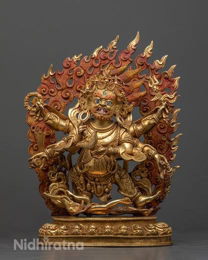Six-Armed Mahakala Statue | Handcrafted Gold Gilded Copper