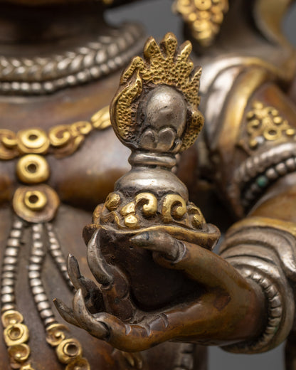 Handmade Oxidized White Mahakala Statue | Sacred Protector Deity