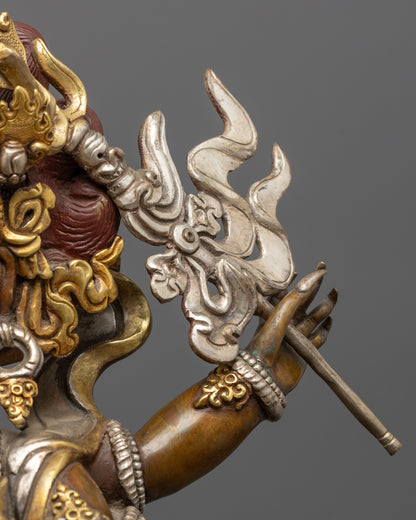 Handmade Oxidized White Mahakala Statue | Sacred Protector Deity