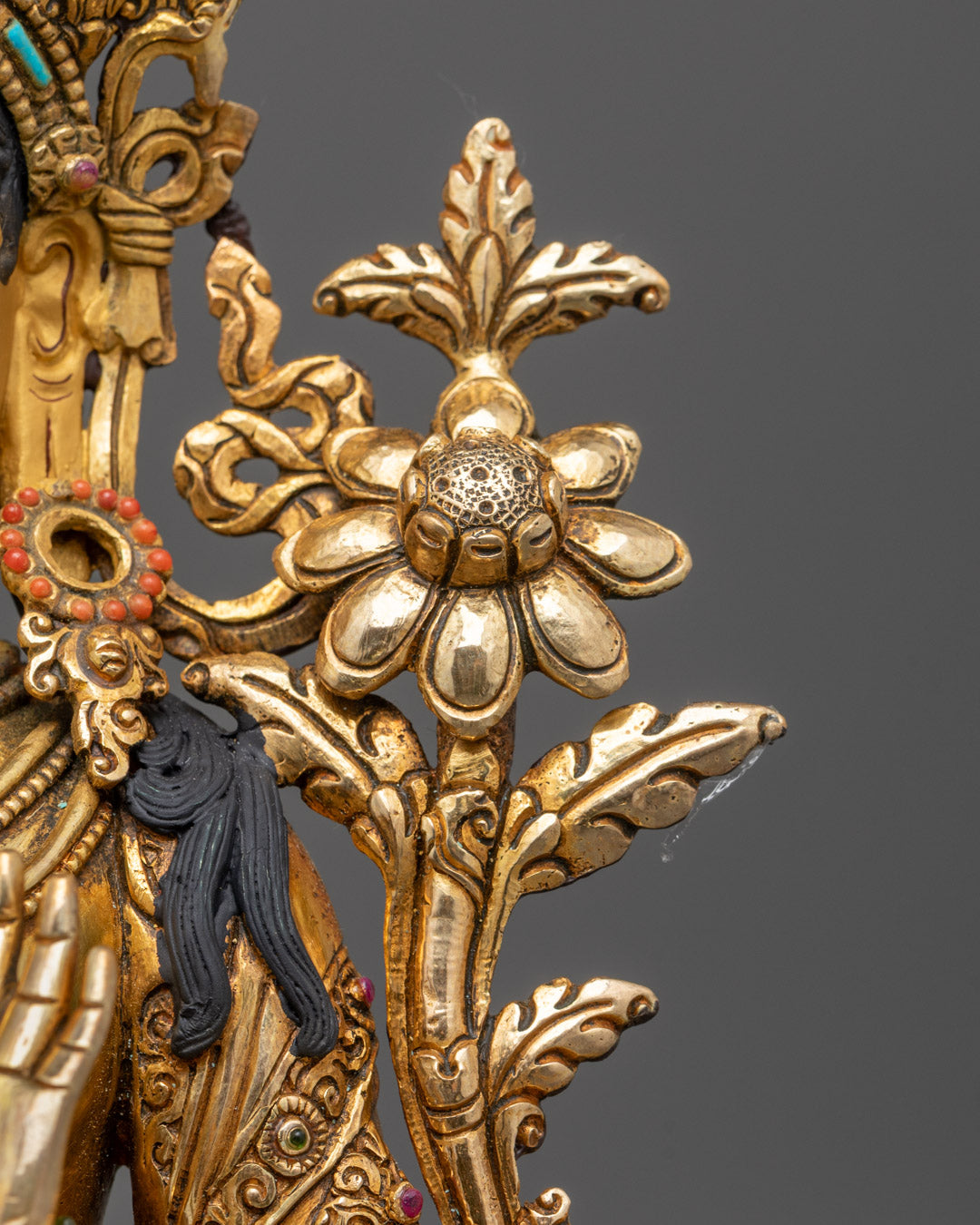 Handcrafted White Tara Sculpture | 24k Fire Gold Gilded Face