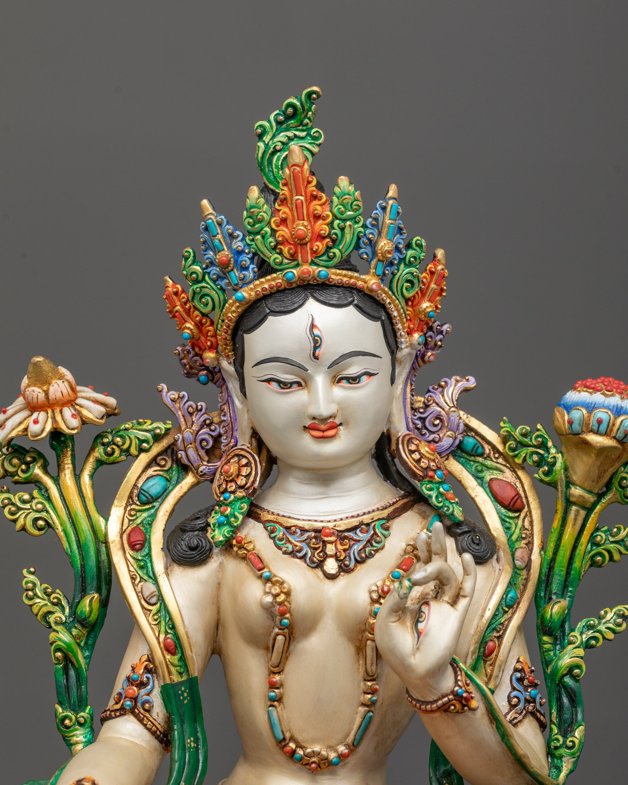 Close-Up of White Tara’s Serene Face Showing Third Eye