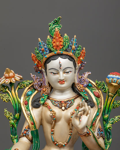 Close-Up of White Tara’s Serene Face Showing Third Eye