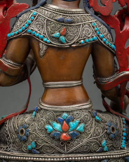 Seven-Eyed White Tara Statue | Premium Oxidized Copper Figurine