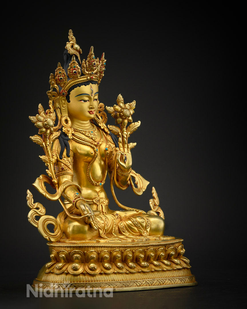 Female Buddha White Tara Statue | Gilded in Pure 24K Gold