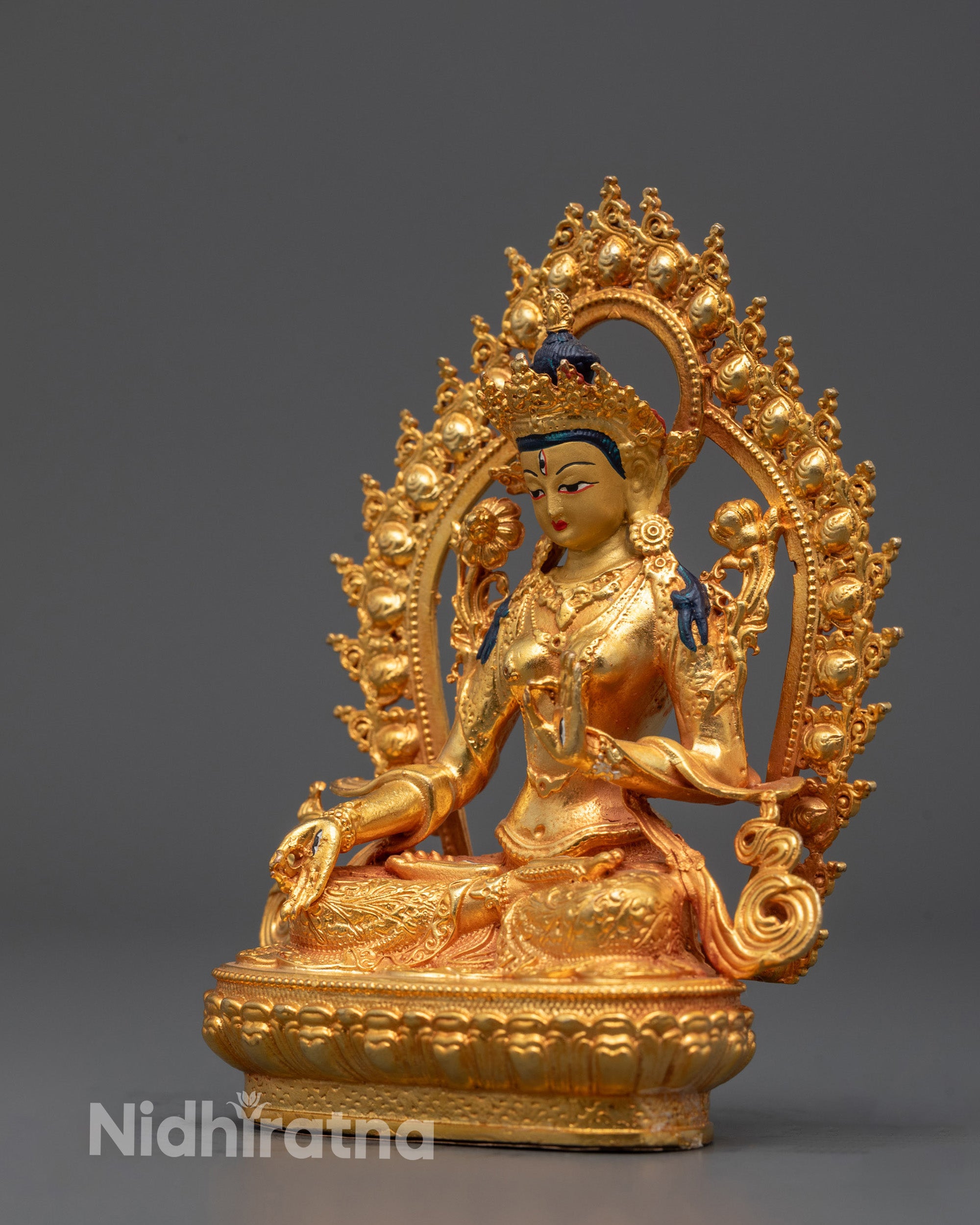 White Tara Statue Made by Machine with 24k Gold Gilded Copper