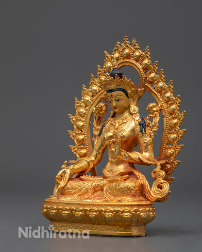 White Tara Statue Made by Machine with 24k Gold Gilded Copper