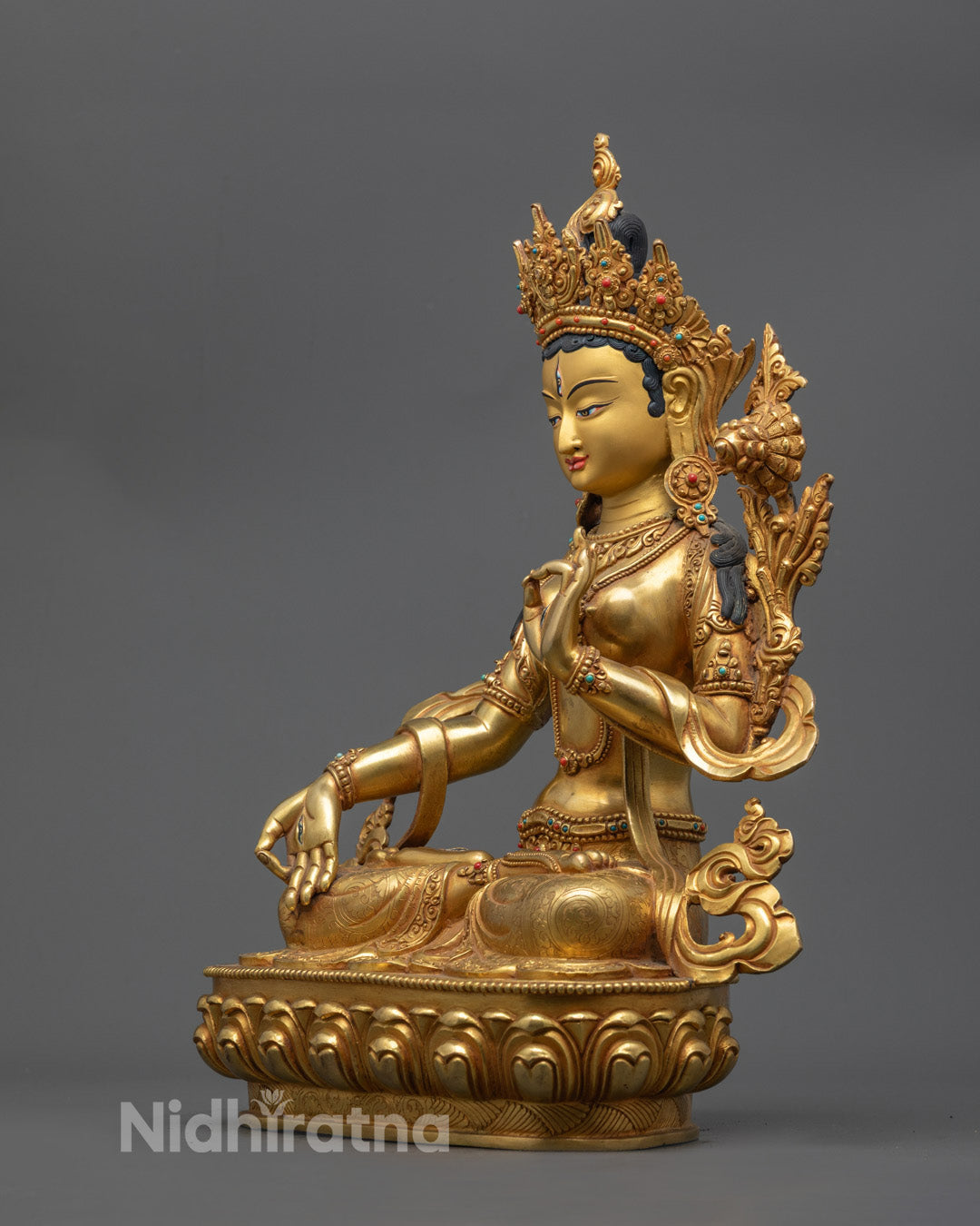 Nepalese White Tara Statue | 24k Gold Fire-Gilded