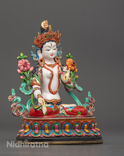 Sacred White Tara Sculpture | Traditional Buddhist Statue