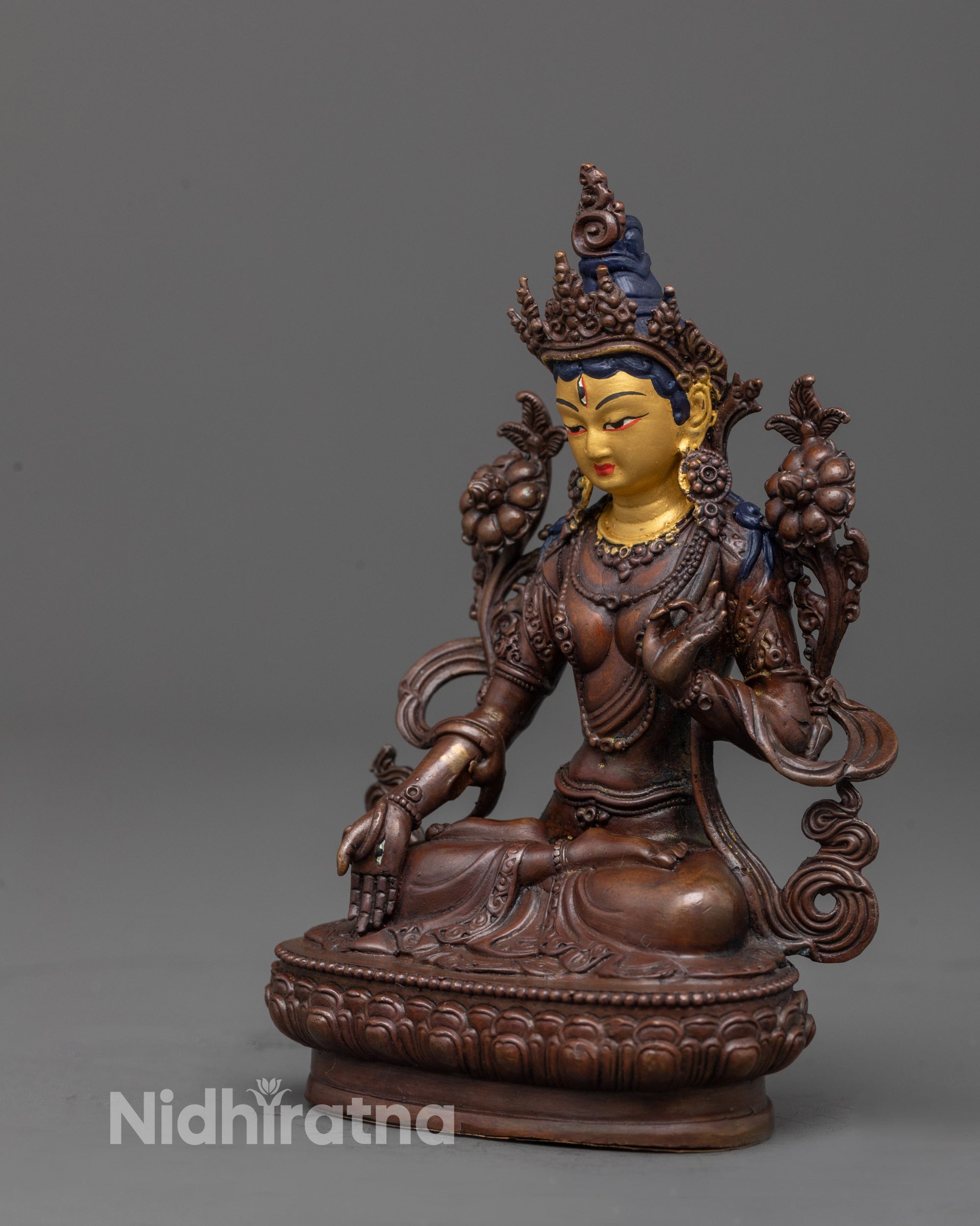 White Tara Statue | High-Precision Oxidized Copper Buddhist Sculpture