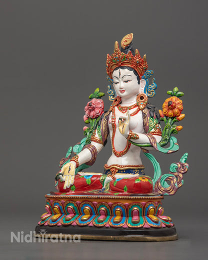 Sacred White Tara Sculpture | Traditional Buddhist Statue