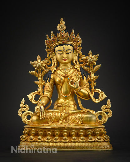 Female Buddha White Tara Statue | Gilded in Pure 24K Gold