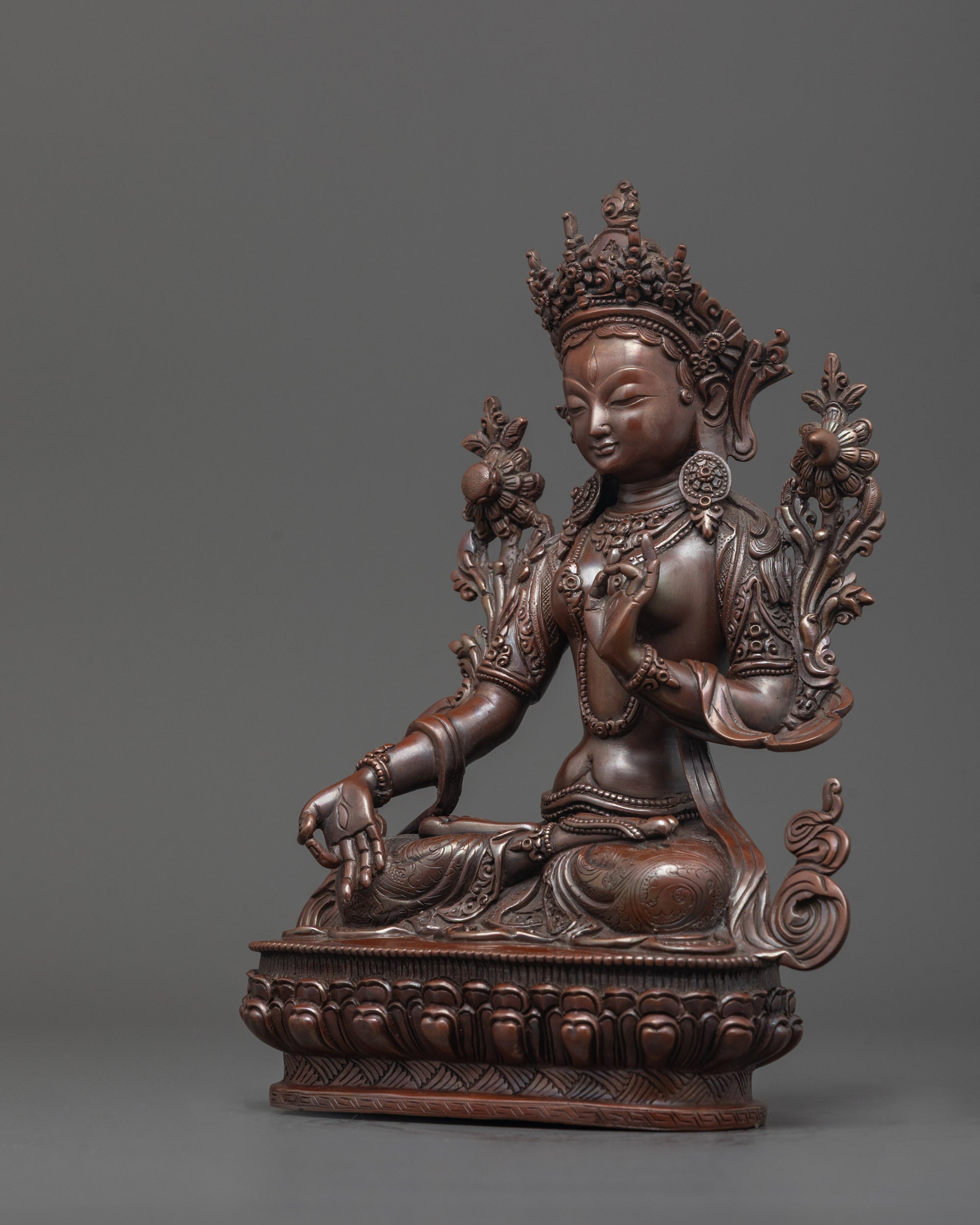 Oxidized Copper White Tara Statue | Traditional Himalayan Artwork
