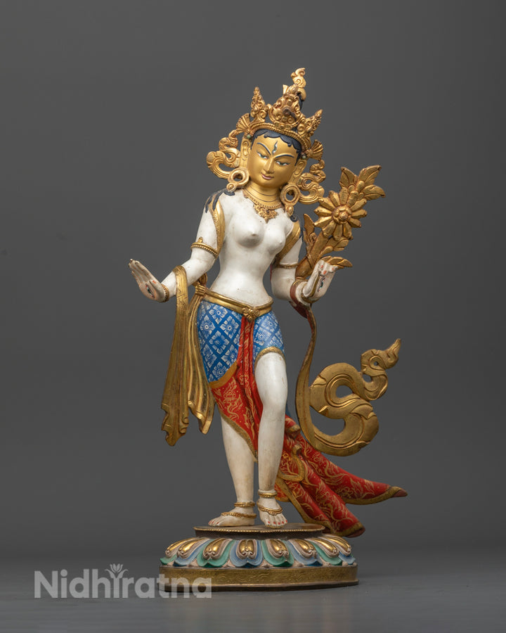 Standing White Tara Statue | Tibetan Deity of Longlife | Compassionate Deity