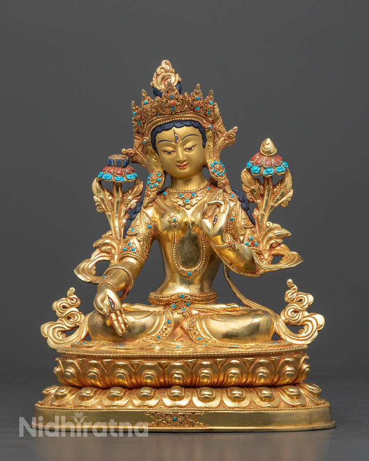 White Tara Statue | 24K Gold Gilded Himalayan Sculpture