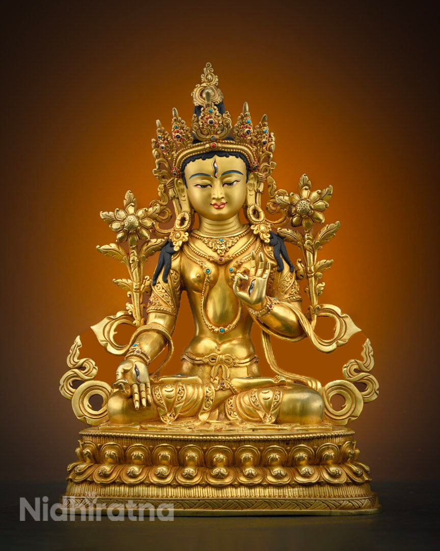 Female Buddha White Tara Statue | Gilded in Pure 24K Gold