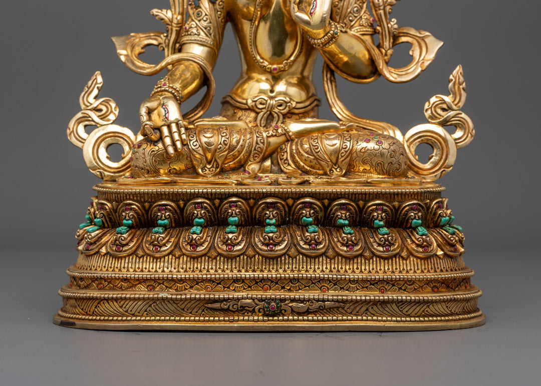 Handcrafted White Tara Sculpture | 24k Fire Gold Gilded Face