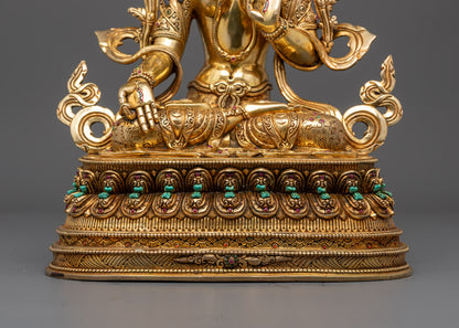 Handcrafted White Tara Sculpture | 24k Fire Gold Gilded Face