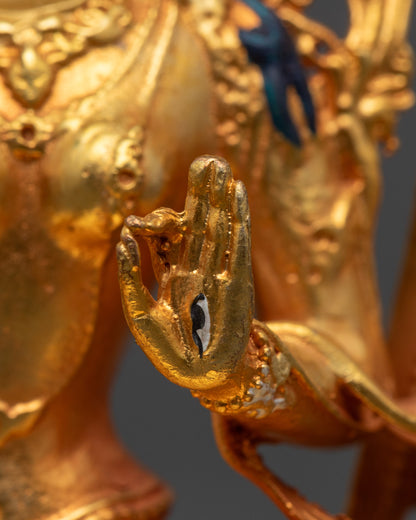 White Tara Statue Made by Machine with 24k Gold Gilded Copper