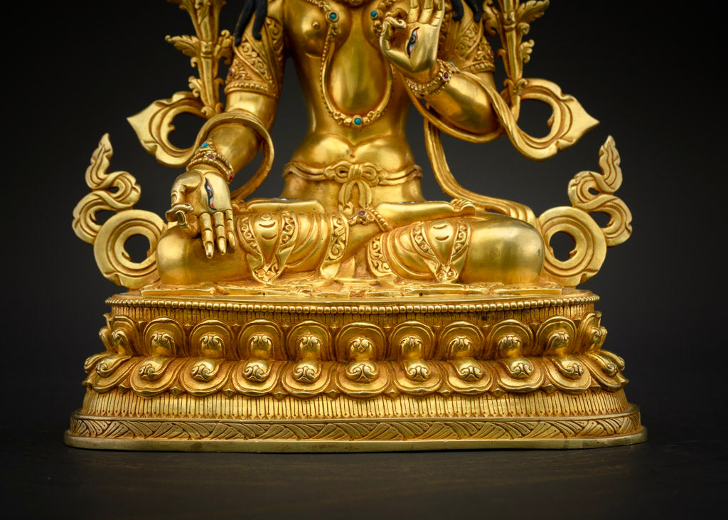 Female Buddha White Tara Statue | Gilded in Pure 24K Gold