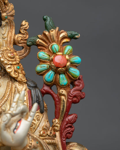 9 Inch Hand-Painted White Tara Statue | Seven-Eyed Female Buddha