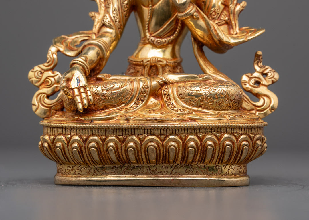 Handmade White Tara Buddhist Statue | 24k Fire-Gilded Gold