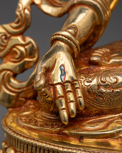 Handmade White Tara Buddhist Statue | 24k Fire-Gilded Gold