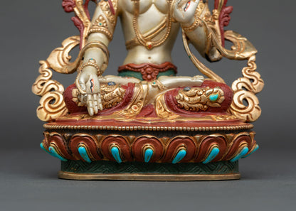 9 Inch Hand-Painted White Tara Statue | Seven-Eyed Female Buddha