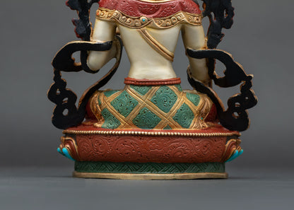9 Inch Hand-Painted White Tara Statue | Seven-Eyed Female Buddha