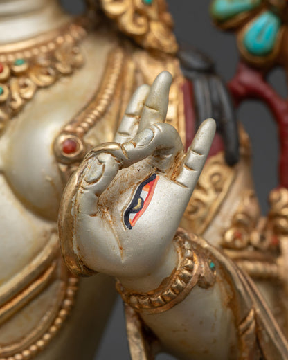 9 Inch Hand-Painted White Tara Statue | Seven-Eyed Female Buddha
