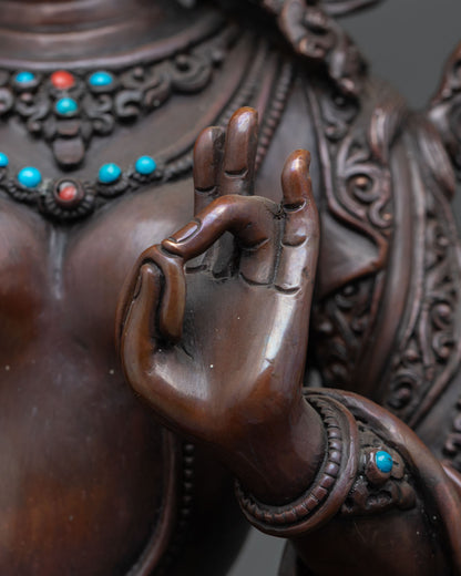 White Tara Statue | Oxidized Copper Tibetan Buddhist Deity