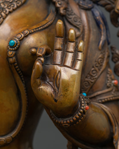 White Tara Oxidized Statue | Seven-Eyed Goddess of Longevity