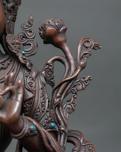 White Tara Statue | Oxidized Copper Tibetan Buddhist Deity