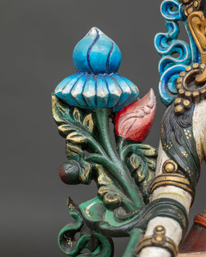 White Tara Wooden Sculpture | Hand-Painted Buddhist Figurine
