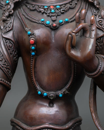 White Tara Statue | Oxidized Copper Tibetan Buddhist Deity