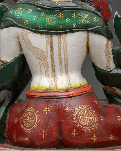 White Tara Wooden Sculpture | Hand-Painted Buddhist Figurine