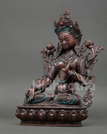 White Tara Statue | Oxidized Copper Tibetan Buddhist Deity