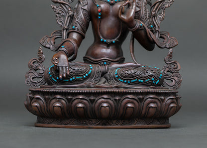 White Tara Statue | Oxidized Copper Tibetan Buddhist Deity