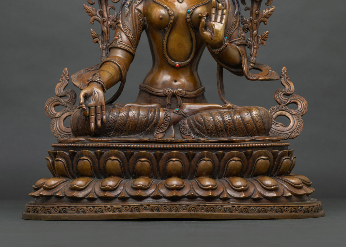 White Tara Oxidized Statue | Seven-Eyed Goddess of Longevity
