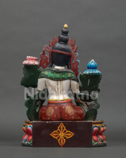 White Tara Wooden Sculpture | Hand-Painted Buddhist Figurine