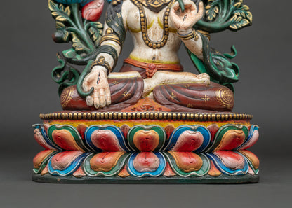 White Tara Wooden Sculpture | Hand-Painted Buddhist Figurine