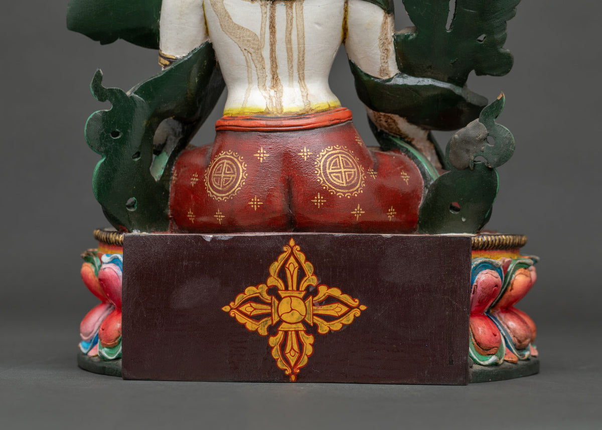 White Tara Wooden Sculpture | Hand-Painted Buddhist Figurine