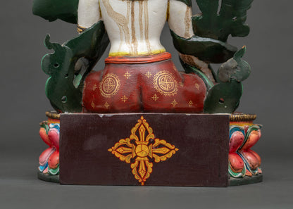 White Tara Wooden Sculpture | Hand-Painted Buddhist Figurine