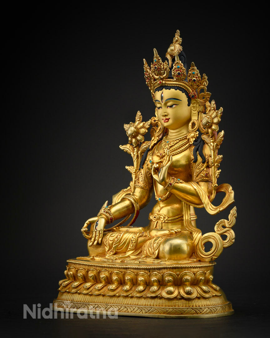 Female Buddha White Tara Statue | Gilded in Pure 24K Gold