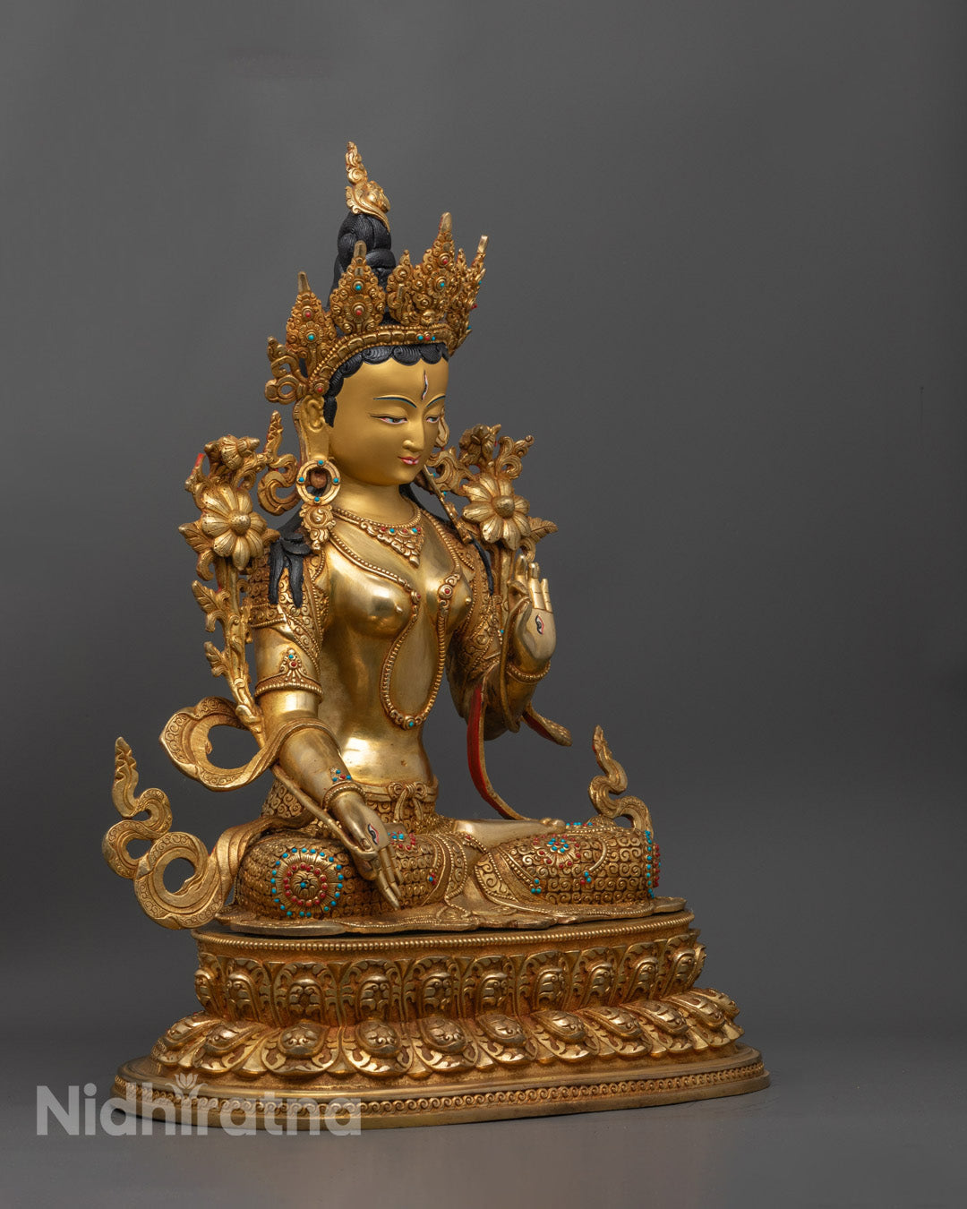 White Tara Statue | Nepali Handcrafted 24K Gold Copper