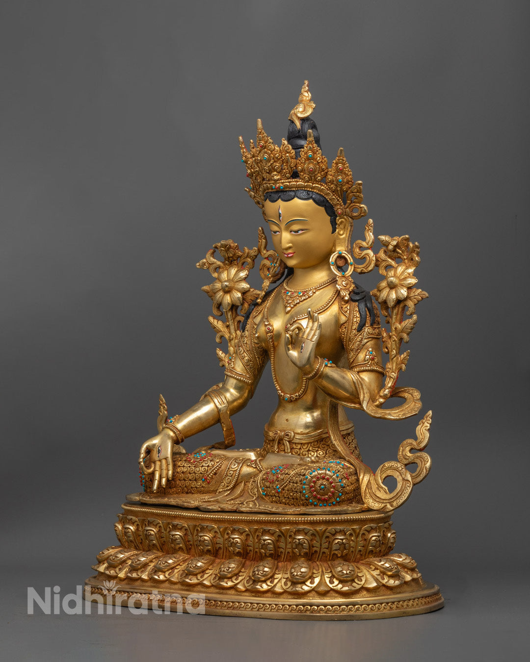 White Tara Statue | Nepali Handcrafted 24K Gold Copper