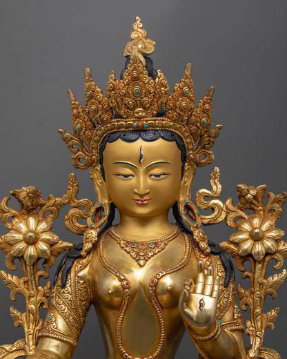 White Tara Statue | Nepali Handcrafted 24K Gold Copper