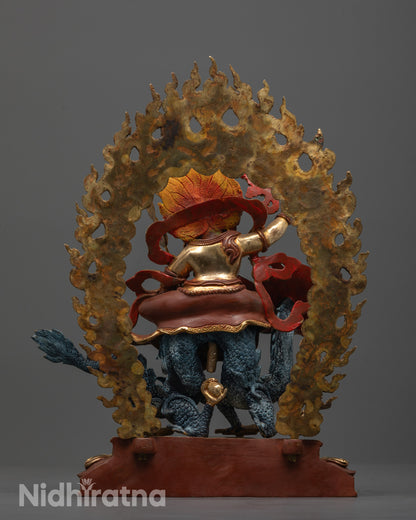 White Dzambhala Statue featuring radiant halo behind deity, beautifully adorned with acrylic colors