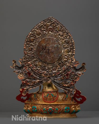 White Tara Copper-based statue with intricate detailing, luminous halo
