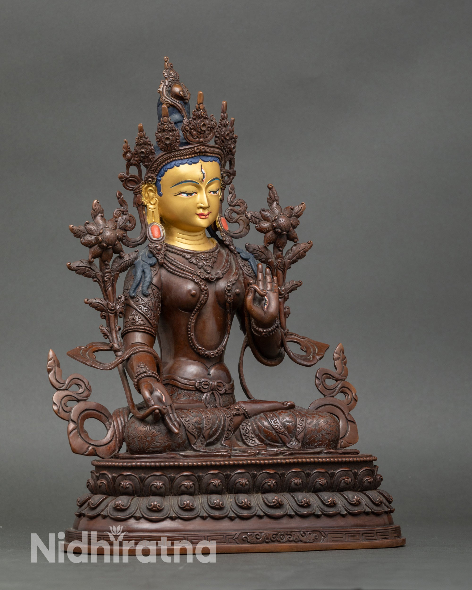 White Tara Side Detail View | Oxidized Copper Buddhist Art