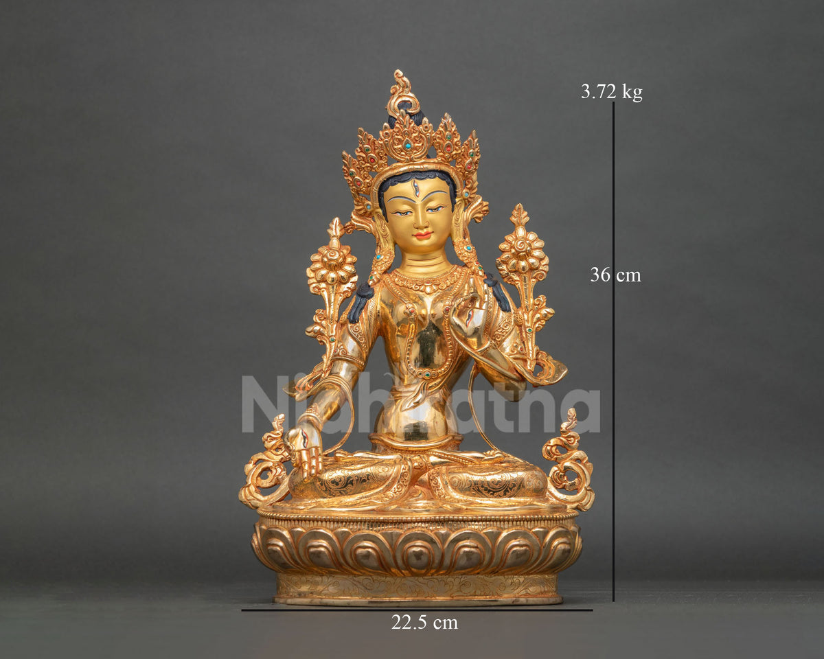 White Tara Statue | Gold Fire-Gilded Buddhist Artwork